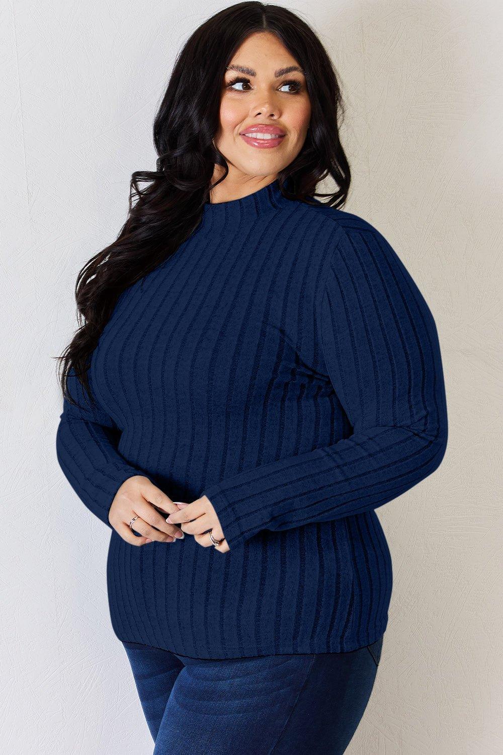 Basic Bae Full Size Ribbed Mock Neck Long Sleeve T - Shirt - Admiresty