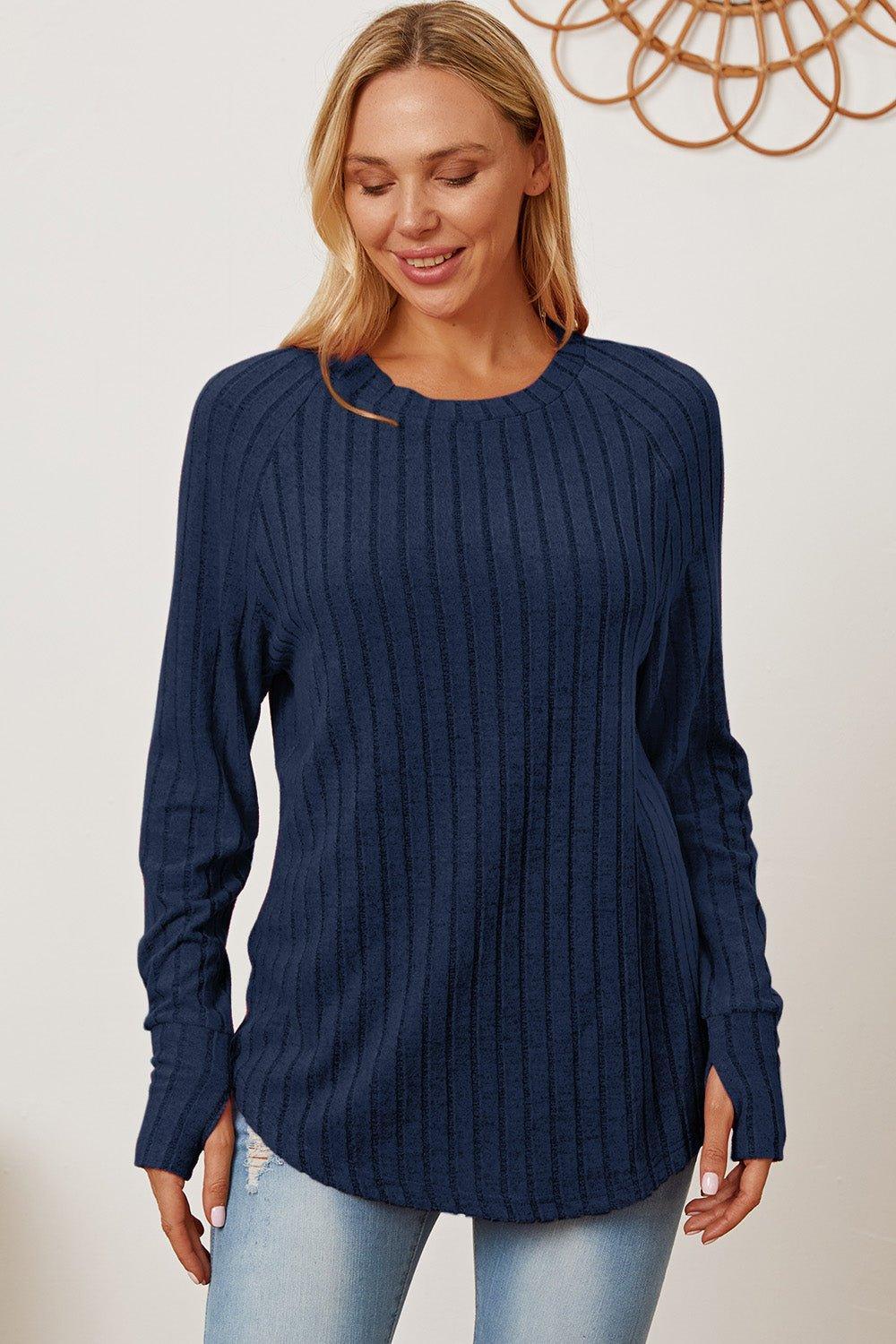 Basic Bae Full Size Ribbed Thumbhole Sleeve T - Shirt - Admiresty