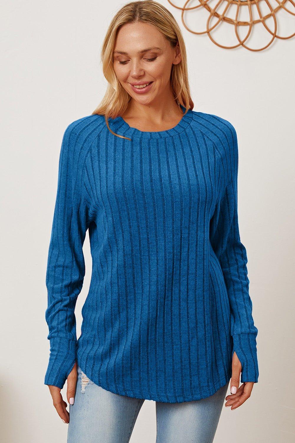 Basic Bae Full Size Ribbed Thumbhole Sleeve T - Shirt - Admiresty