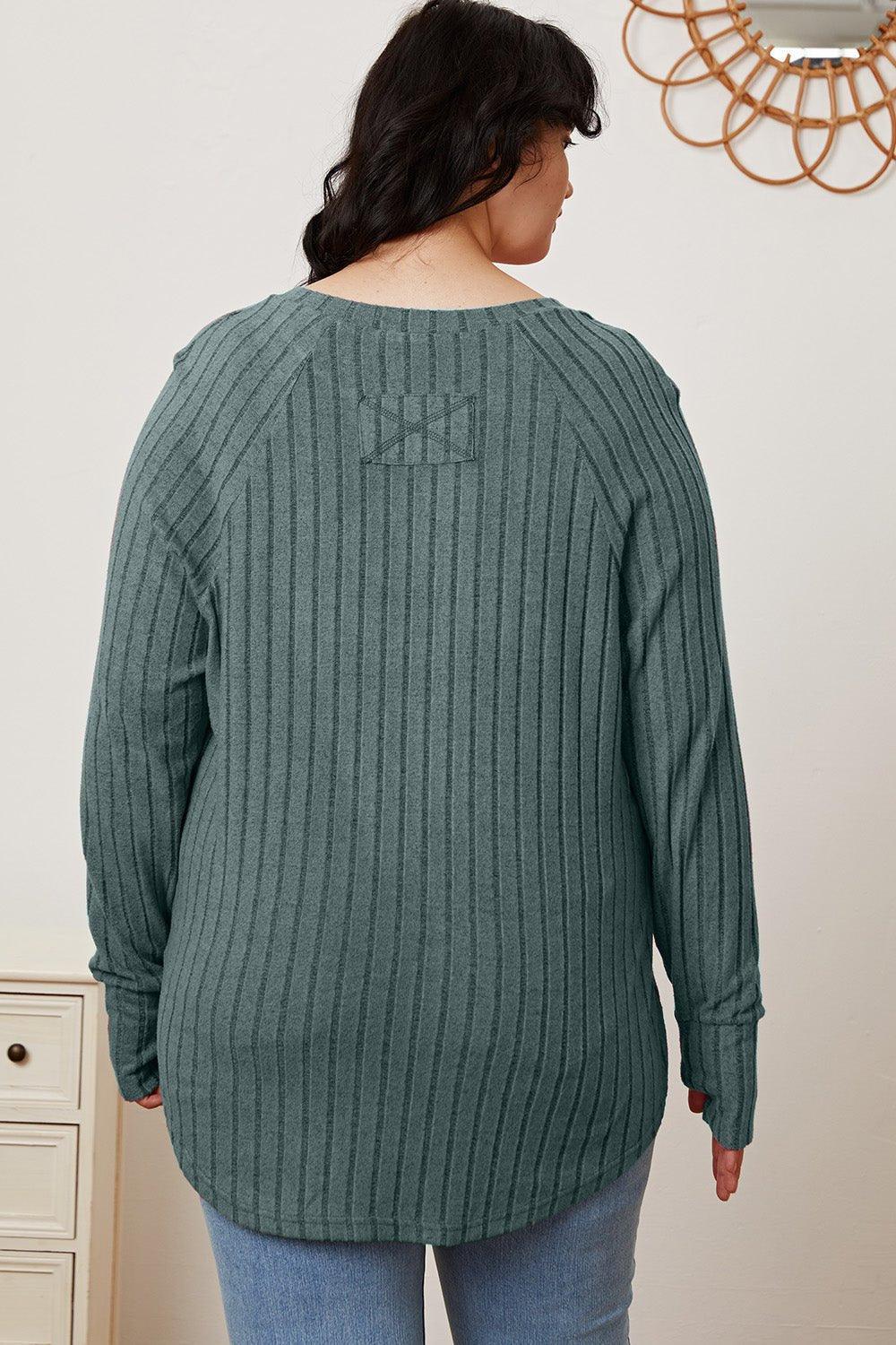 Basic Bae Full Size Ribbed Thumbhole Sleeve T - Shirt - Admiresty