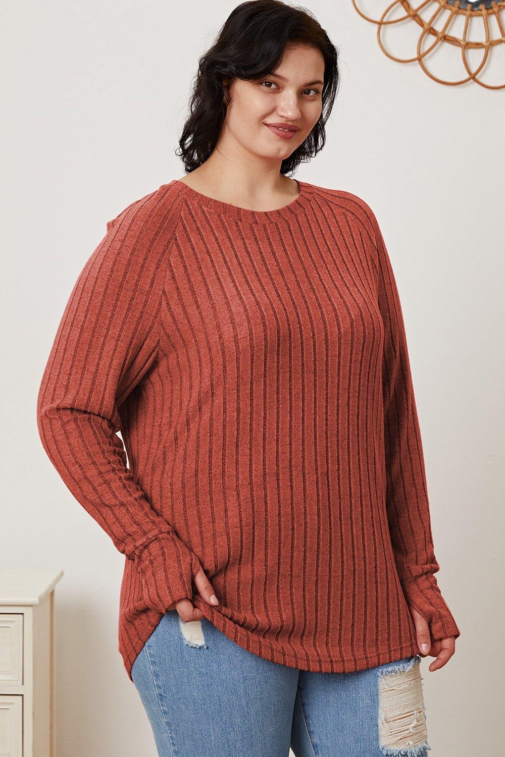 Basic Bae Full Size Ribbed Thumbhole Sleeve T - Shirt - Admiresty