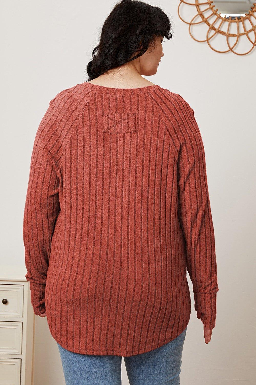 Basic Bae Full Size Ribbed Thumbhole Sleeve T - Shirt - Admiresty