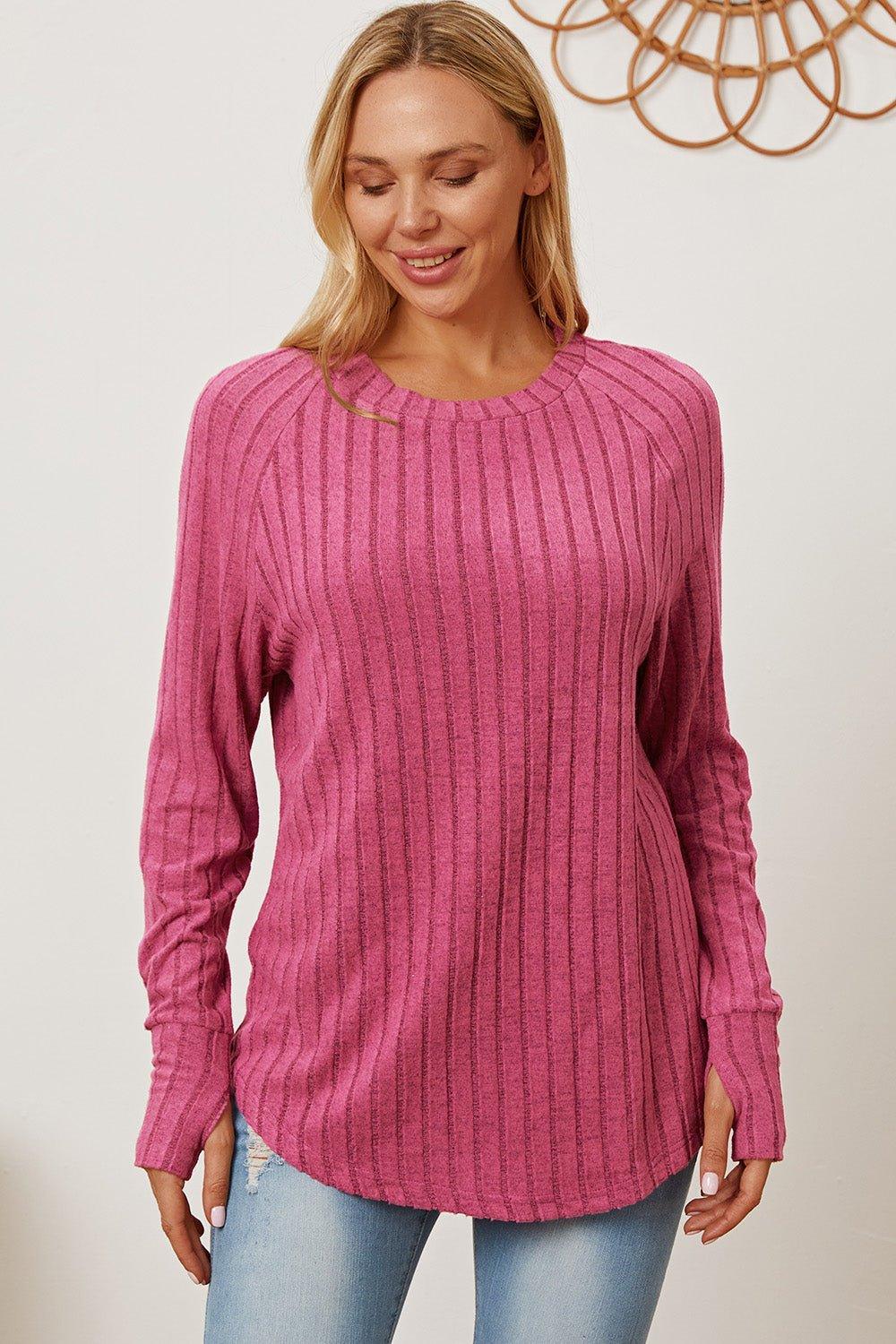 Basic Bae Full Size Ribbed Thumbhole Sleeve T - Shirt - Admiresty
