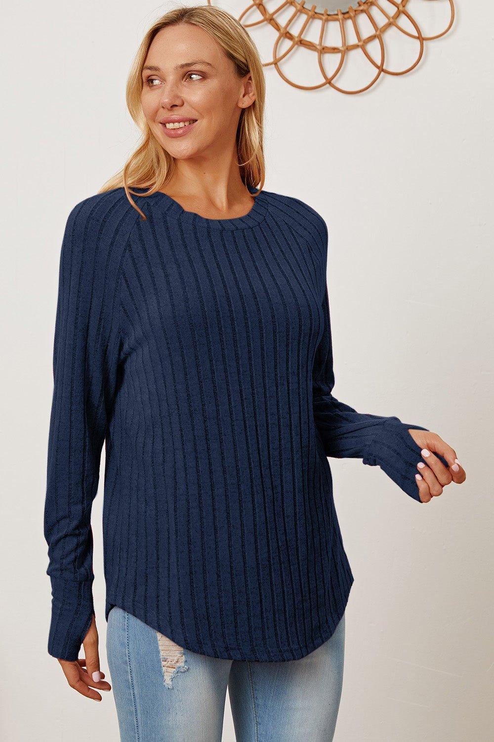 Basic Bae Full Size Ribbed Thumbhole Sleeve T - Shirt - Admiresty