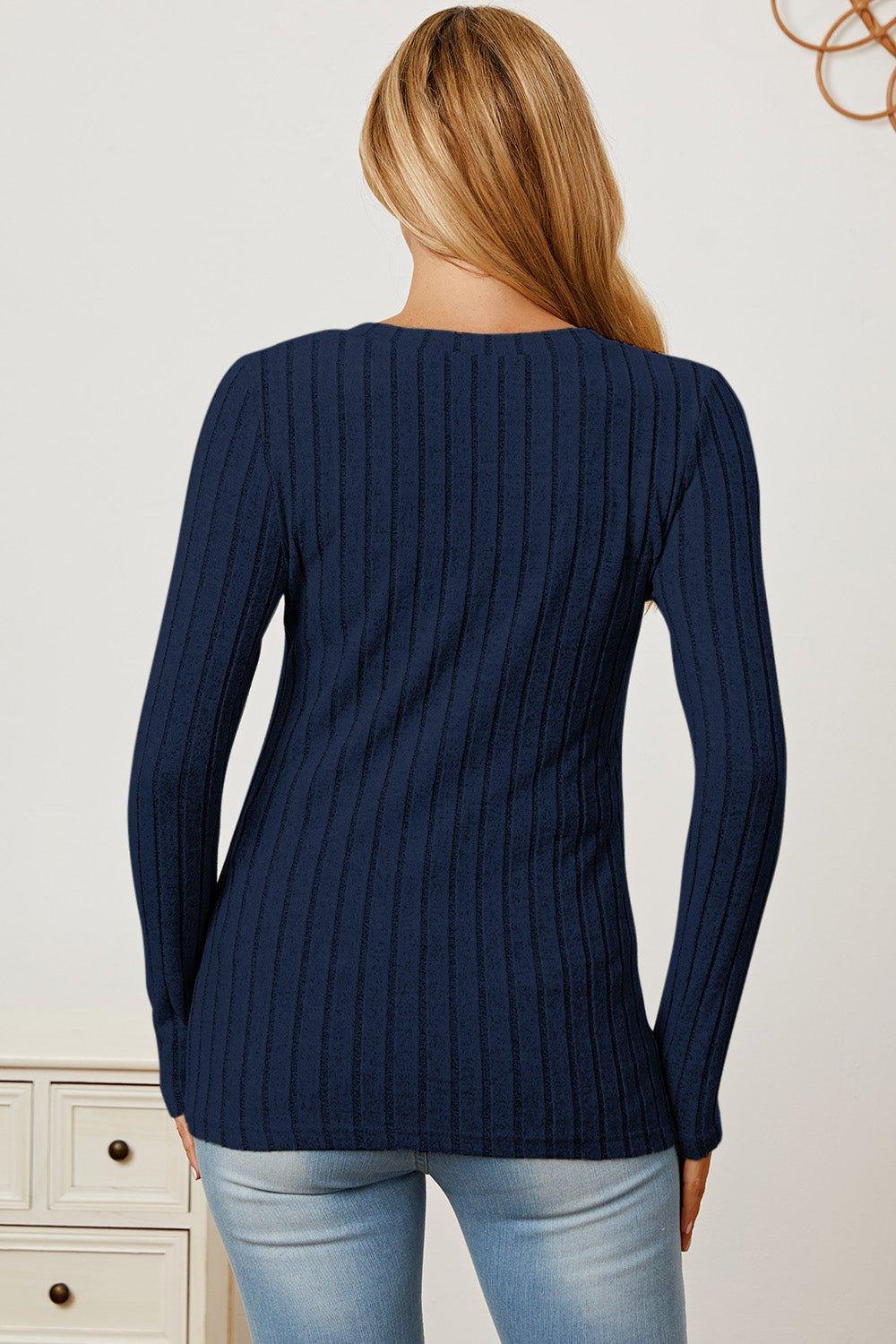 Basic Bae Full Size Ribbed V - Neck Long Sleeve T - Shirt - Admiresty