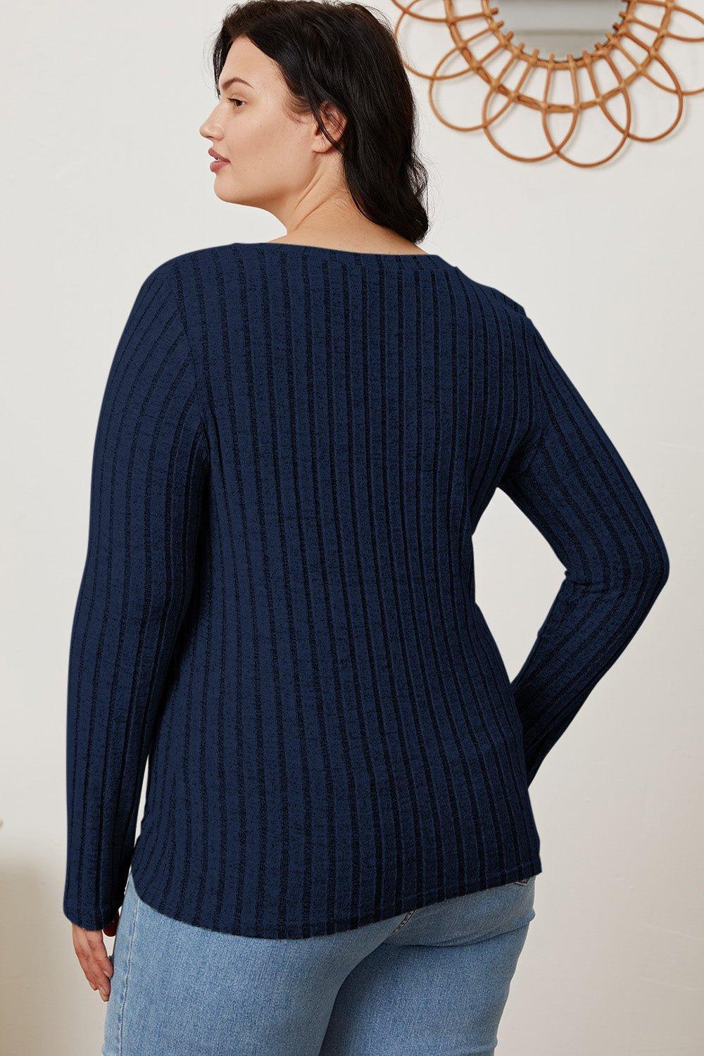 Basic Bae Full Size Ribbed V - Neck Long Sleeve T - Shirt - Admiresty