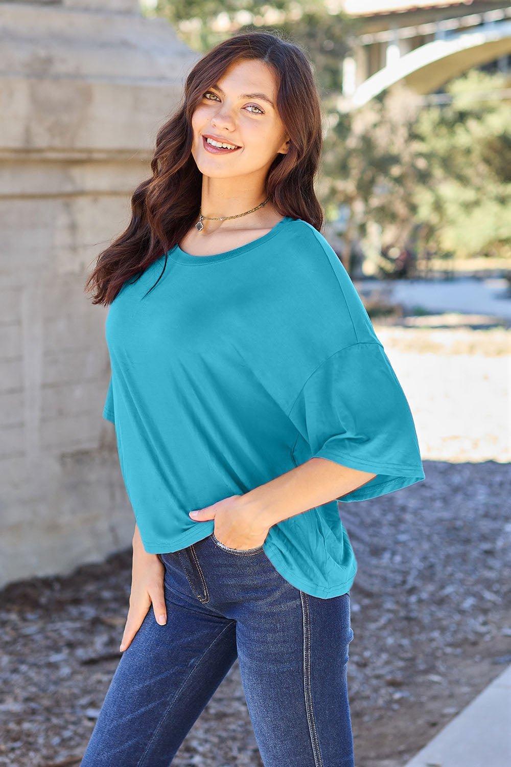 Basic Bae Full Size Round Neck Drop Shoulder T - Shirt - Admiresty