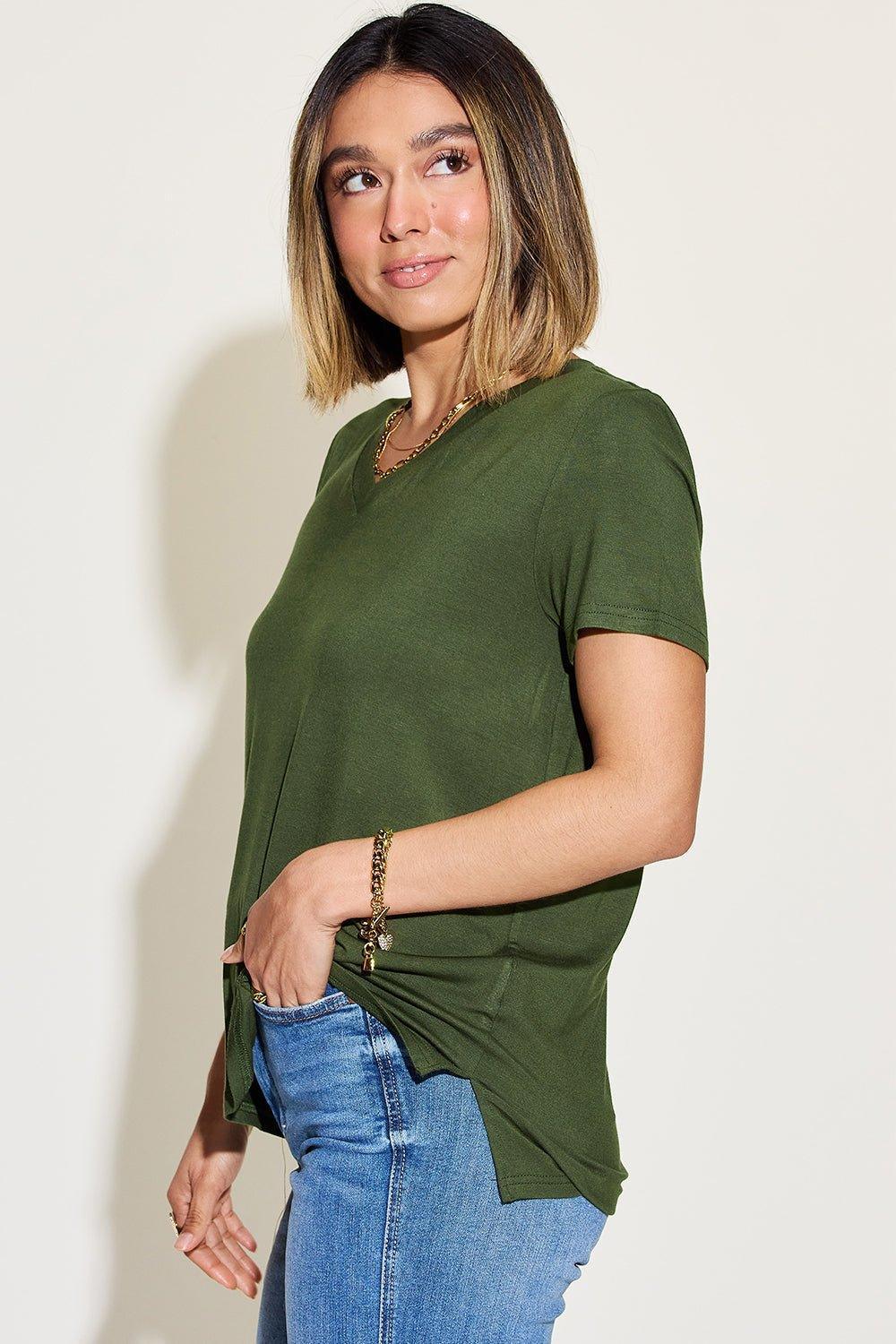 Basic Bae Full Size V - Neck High - Low T - Shirt - Admiresty