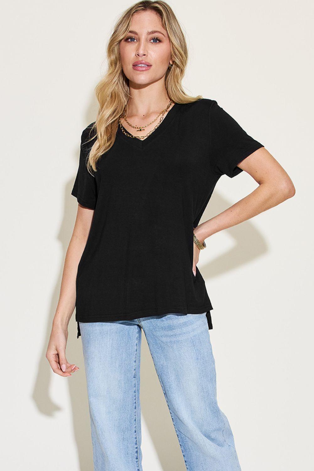 Basic Bae Full Size V - Neck High - Low T - Shirt - Admiresty