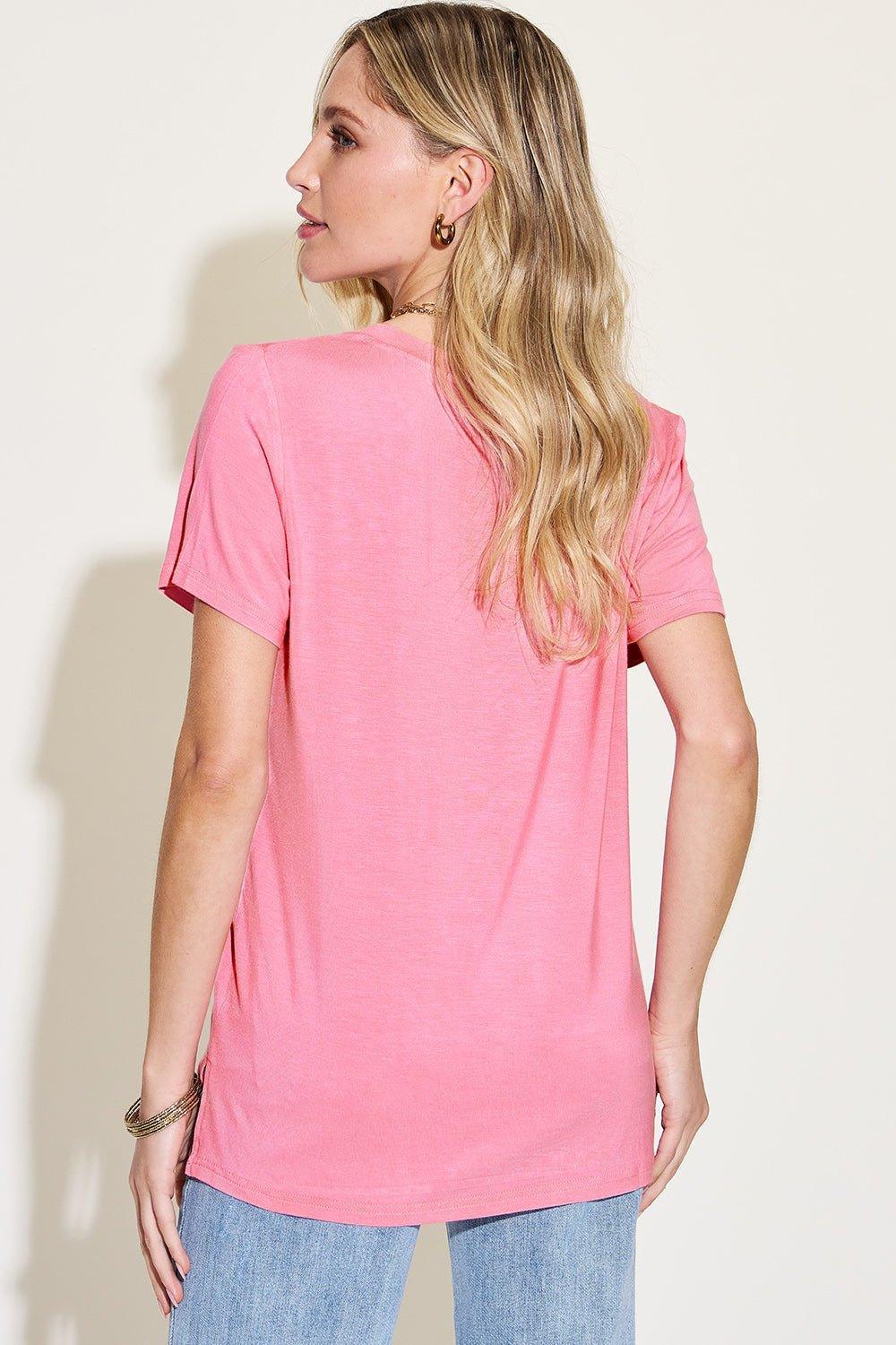 Basic Bae Full Size V - Neck High - Low T - Shirt - Admiresty