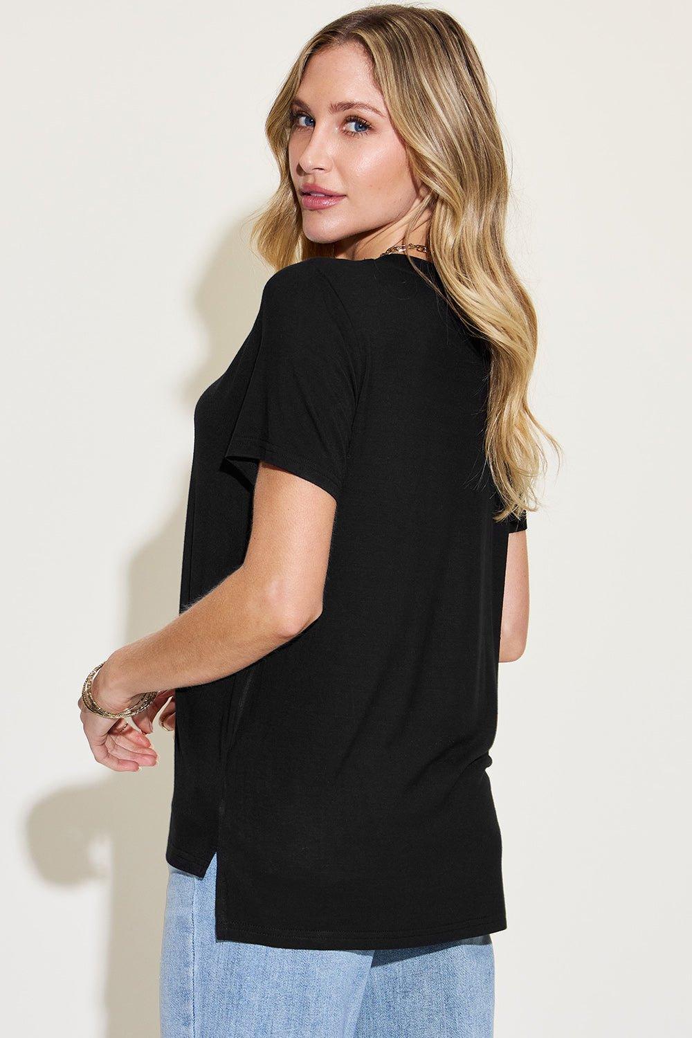 Basic Bae Full Size V - Neck High - Low T - Shirt - Admiresty