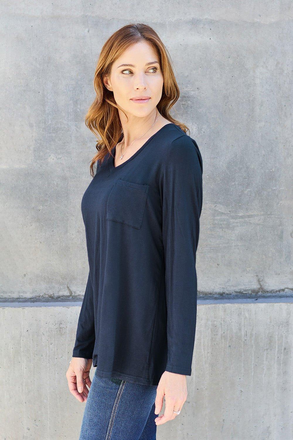 Basic Bae Full Size V - Neck Long Sleeve Top - Admiresty