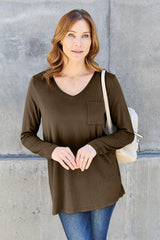 Basic Bae Full Size V - Neck Long Sleeve Top - Admiresty