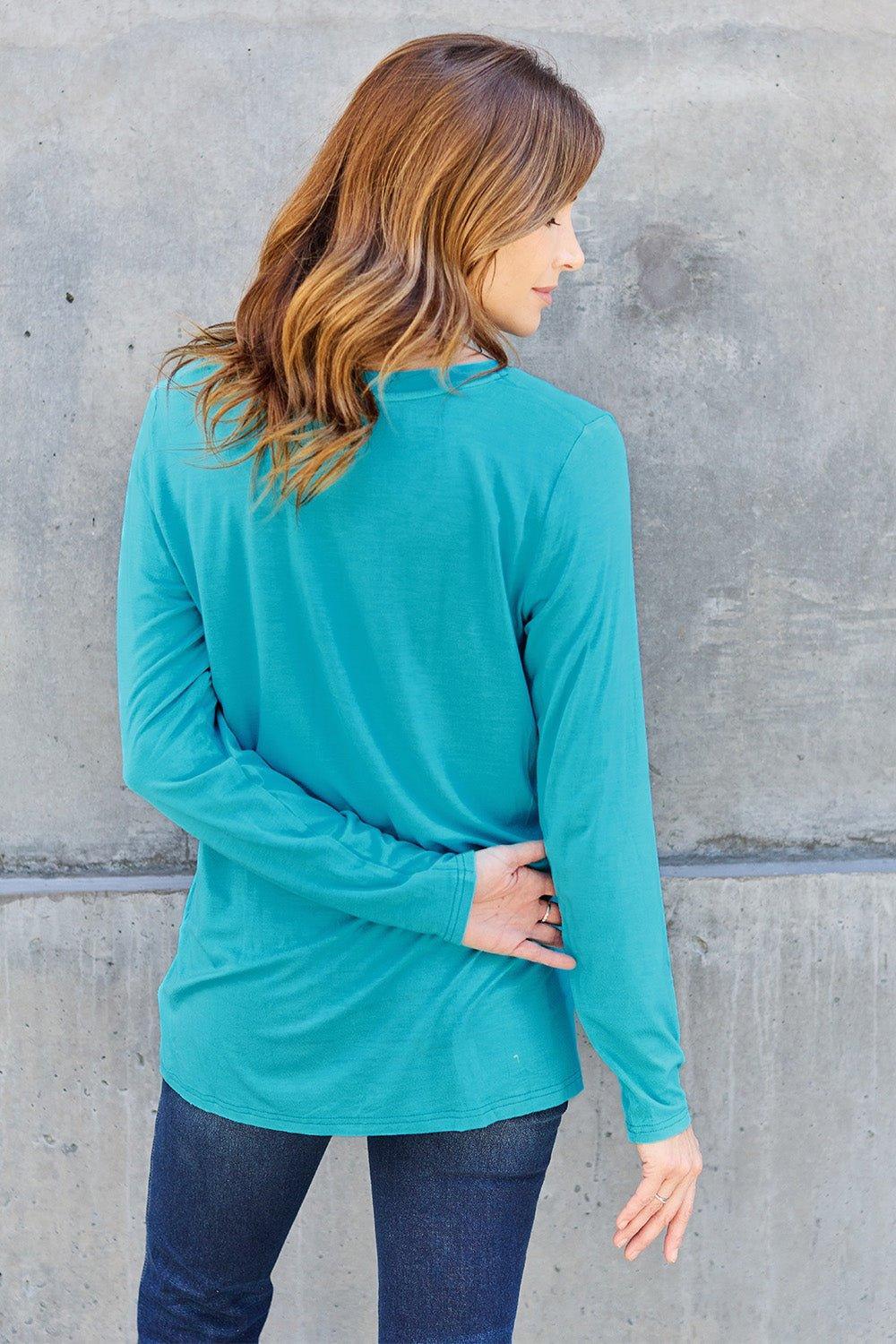Basic Bae Full Size V - Neck Long Sleeve Top - Admiresty