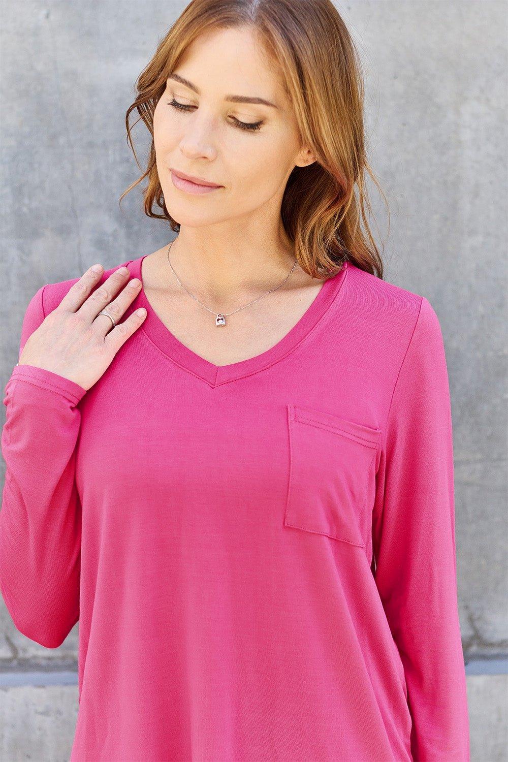 Basic Bae Full Size V - Neck Long Sleeve Top - Admiresty