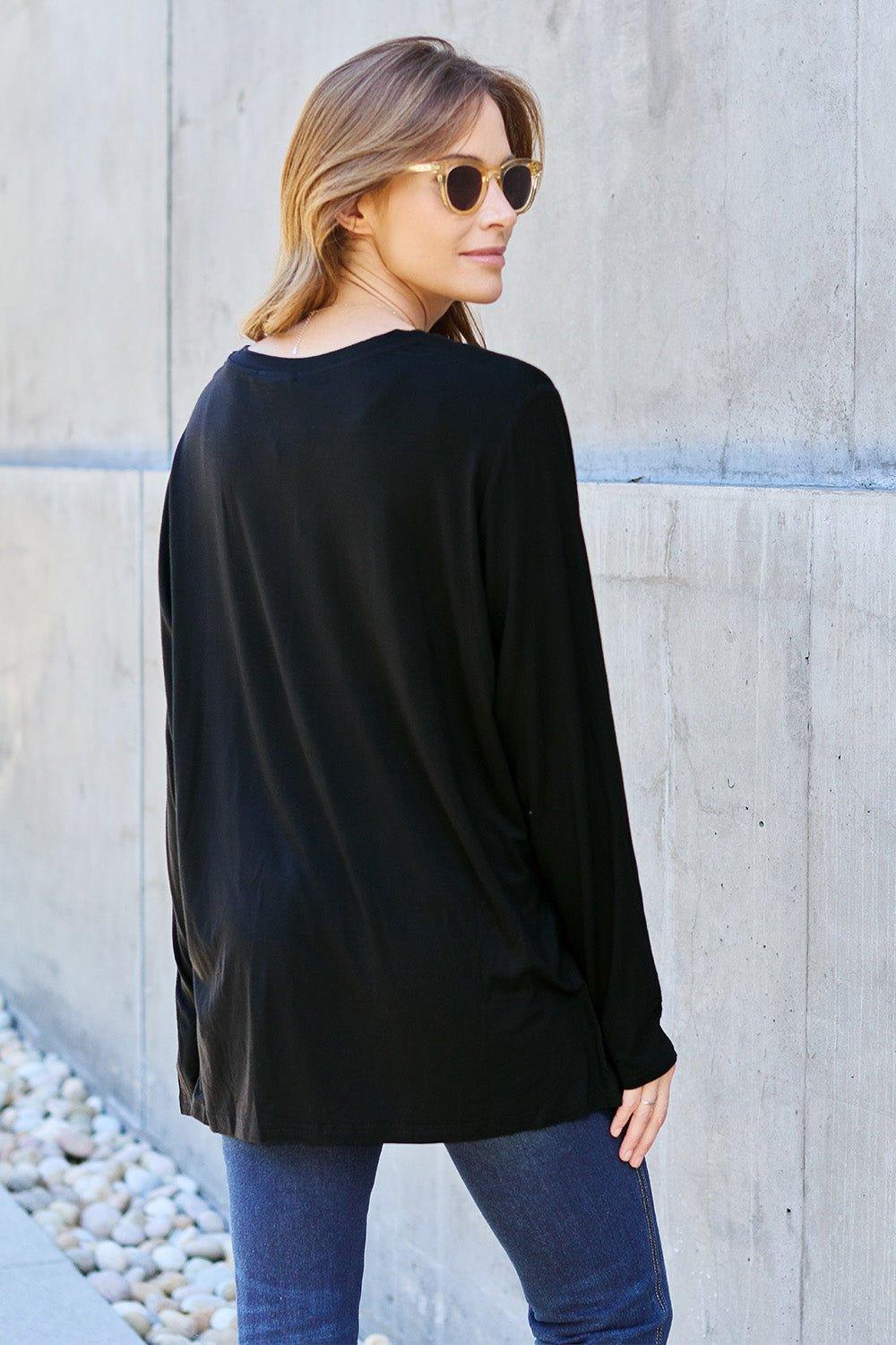 Basic Bae Full Size V - Neck Long Sleeve Top - Admiresty