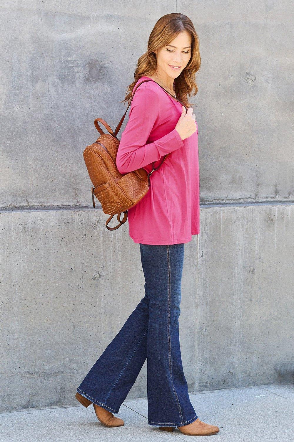 Basic Bae Full Size V - Neck Long Sleeve Top - Admiresty