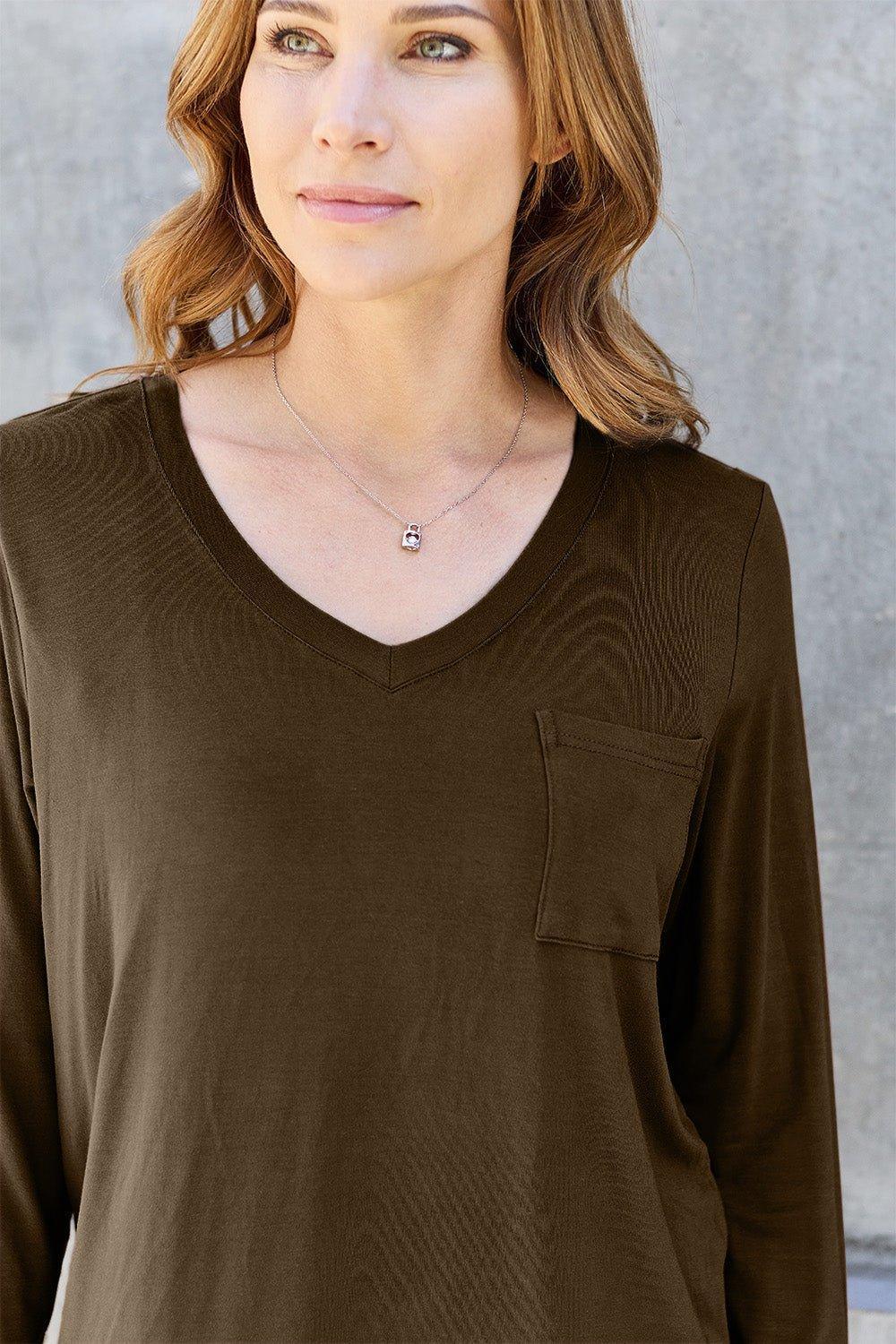 Basic Bae Full Size V - Neck Long Sleeve Top - Admiresty