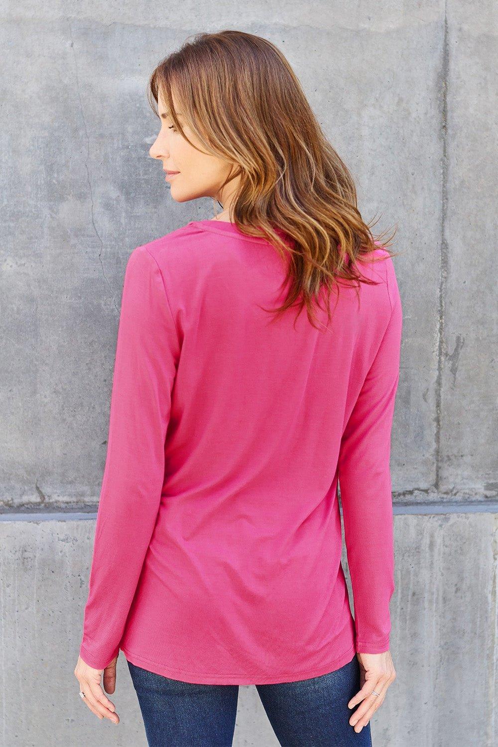 Basic Bae Full Size V - Neck Long Sleeve Top - Admiresty