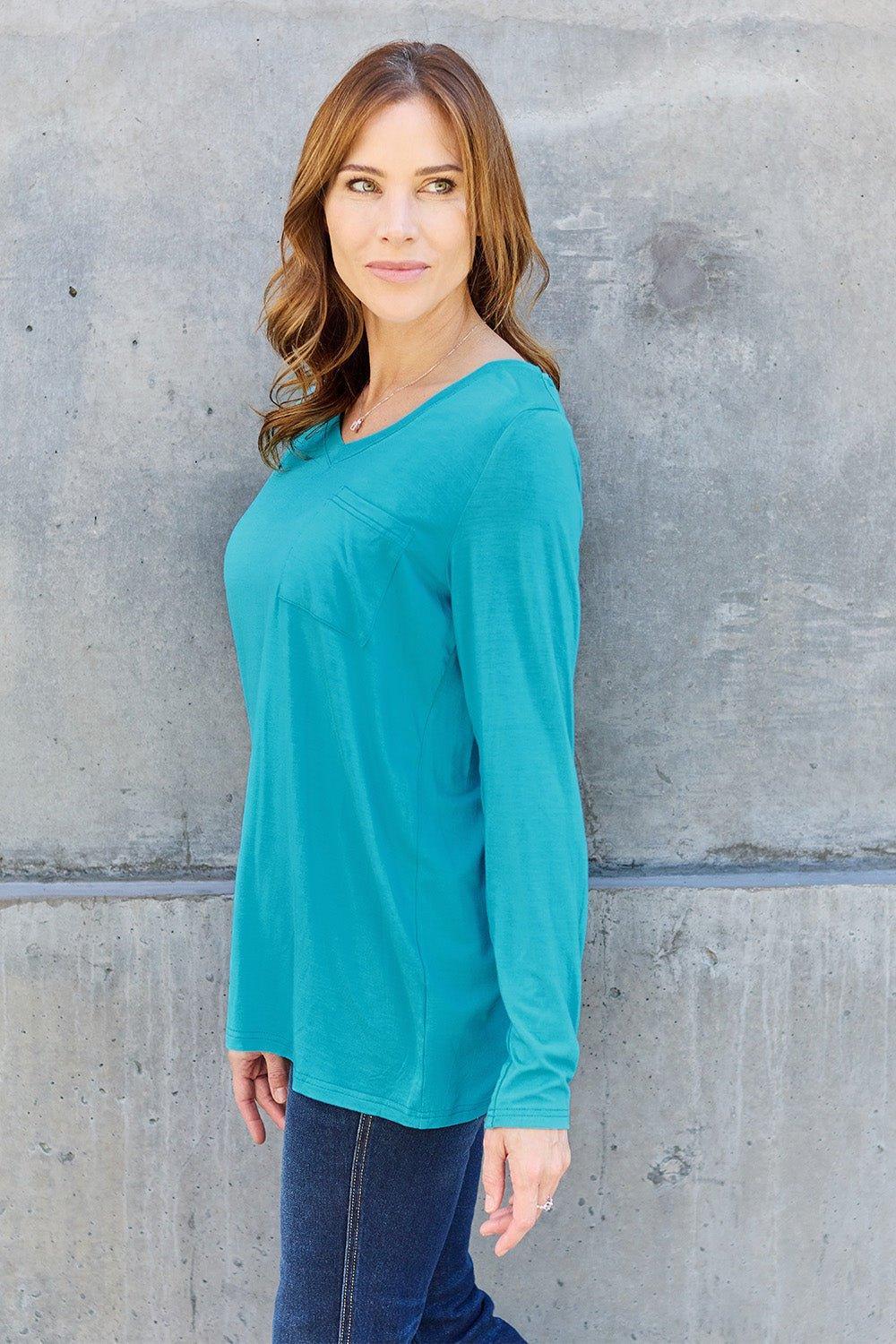 Basic Bae Full Size V - Neck Long Sleeve Top - Admiresty