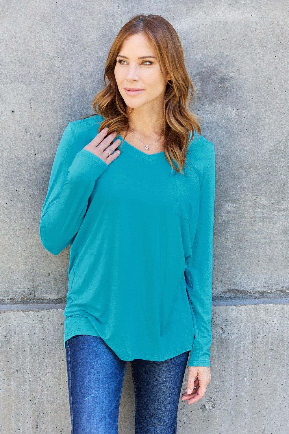Basic Bae Full Size V - Neck Long Sleeve Top - Admiresty