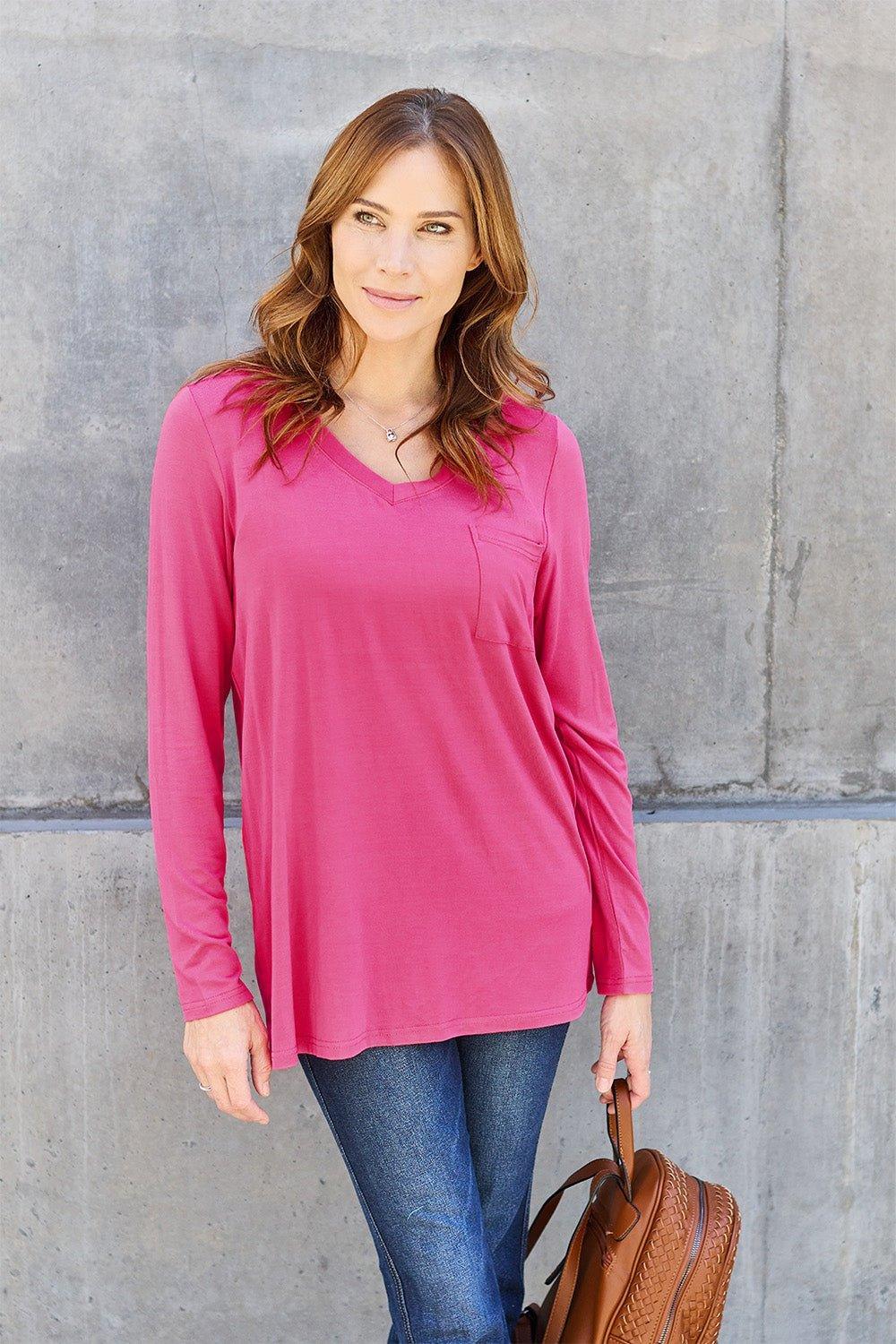 Basic Bae Full Size V - Neck Long Sleeve Top - Admiresty