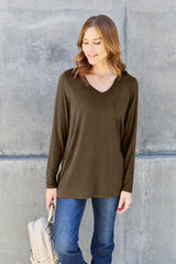 Basic Bae Full Size V - Neck Long Sleeve Top - Admiresty