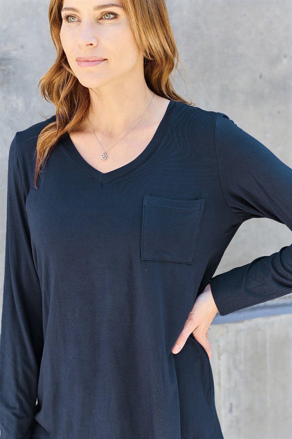 Basic Bae Full Size V - Neck Long Sleeve Top - Admiresty