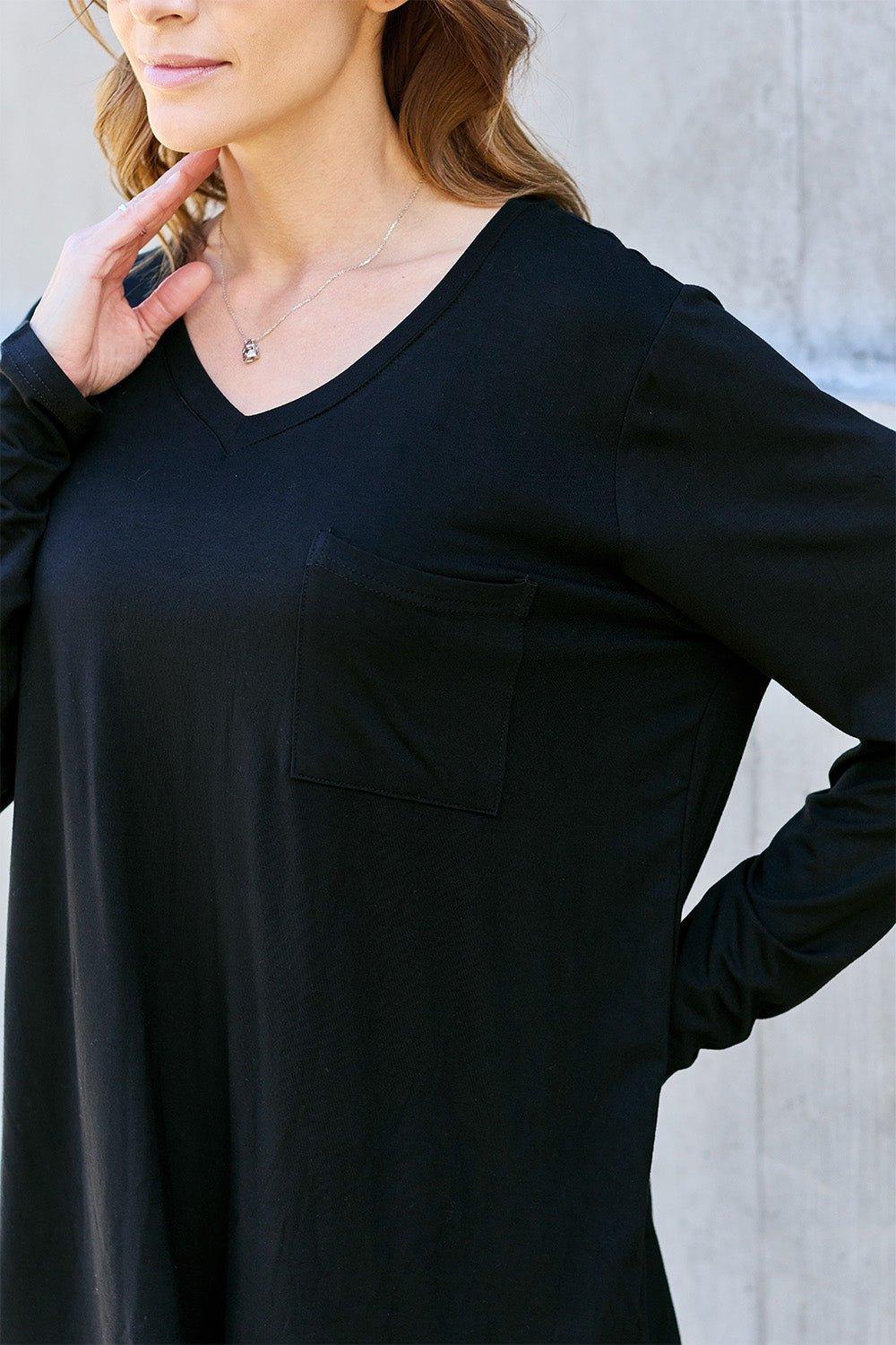 Basic Bae Full Size V - Neck Long Sleeve Top - Admiresty