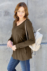 Basic Bae Full Size V - Neck Long Sleeve Top - Admiresty