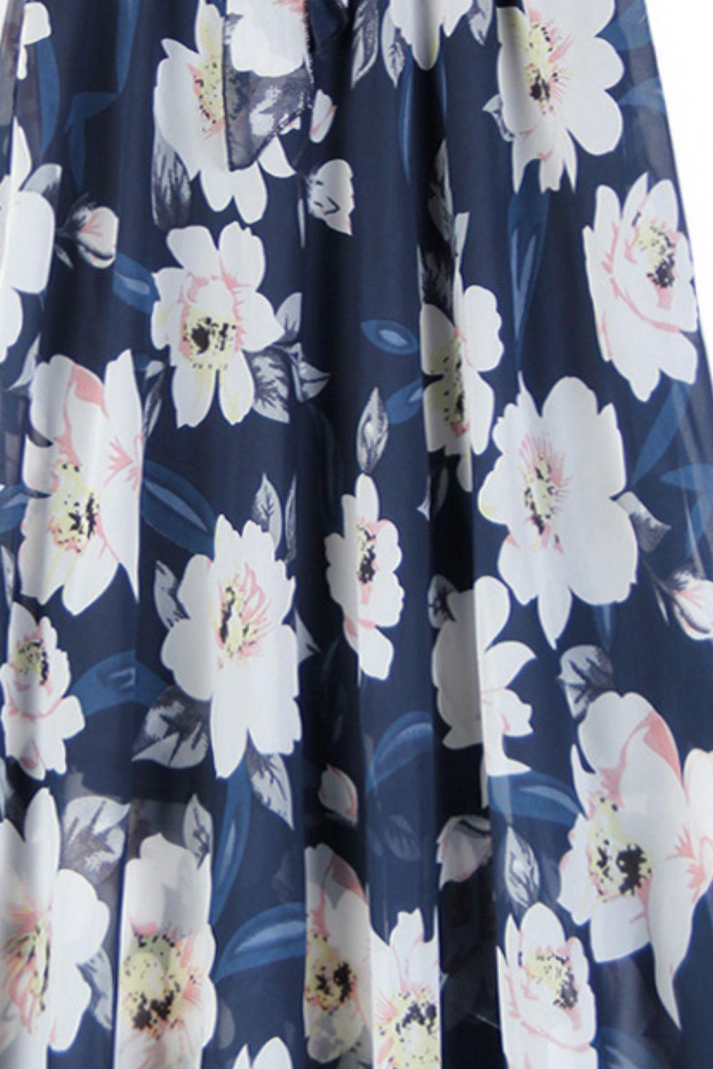 Falda con lazo en la cintura y diseño floral de tamaño completo