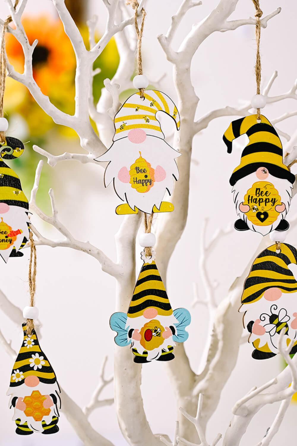 Paquete de 3 adornos de gnomos de madera con forma de abeja