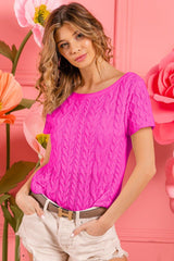 BiBi Cable Knit Short Sleeve Sweater - Admiresty