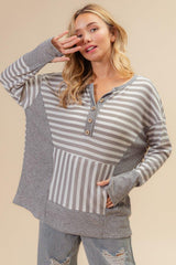BiBi Striped Thumbhole Long Sleeve Top - Admiresty