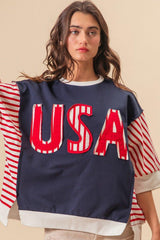 BiBi USA Letter Patchwork Contrast Short Sleeve T - Shirt - Admiresty