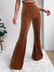 Pantalones de tiro alto con canalé y corte acampanado