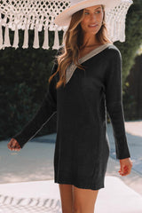 Vestido mini tipo suéter de manga larga y escote en V