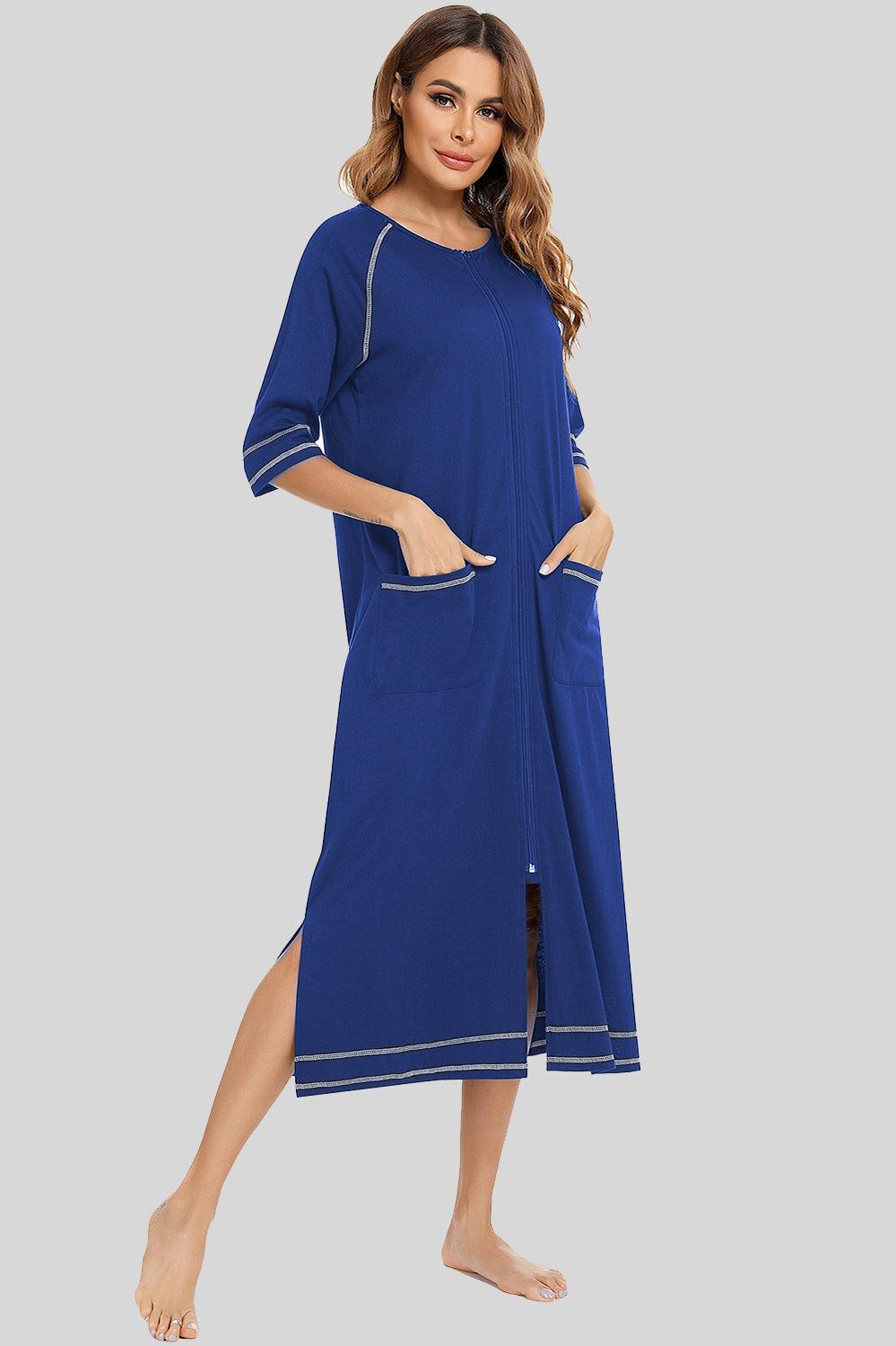Camisón de cuello redondo con abertura y cremallera y bolsillos