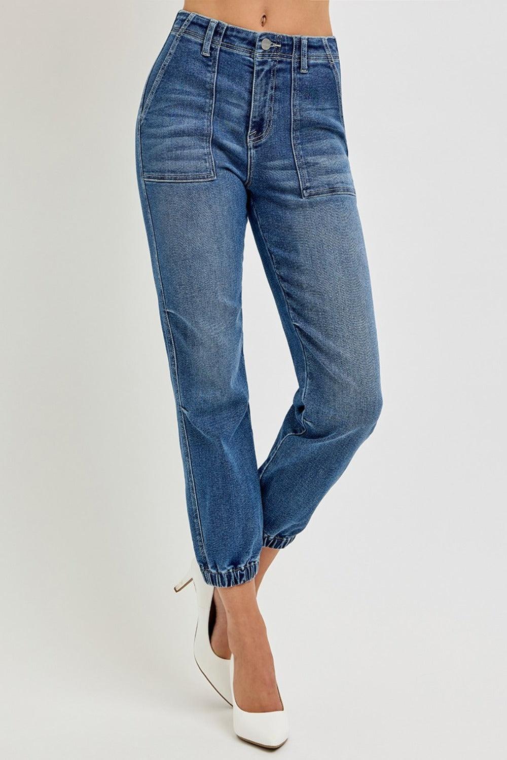 Vaqueros de jogging hasta los tobillos y talle alto de talla grande RISEN