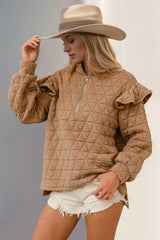 Sudadera de manga larga con media cremallera y textura con volantes de Double Take