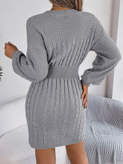 Cable - Knit Cutout Round Neck Slit Sweater Dress - Admiresty