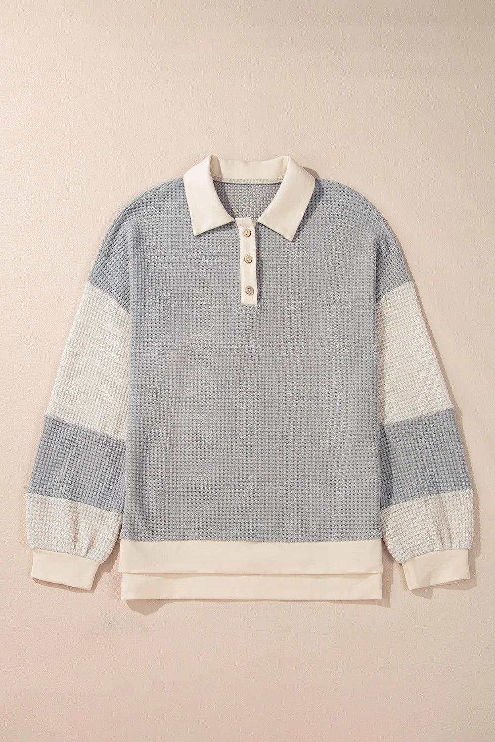 Blusa de manga larga con cuello en V y bloques de color