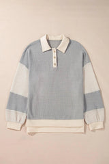Blusa de manga larga con cuello en V y bloques de color
