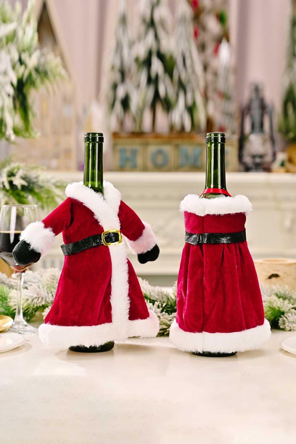 Paquete de 2 fundas para botellas de vino con forma de vestido navideño