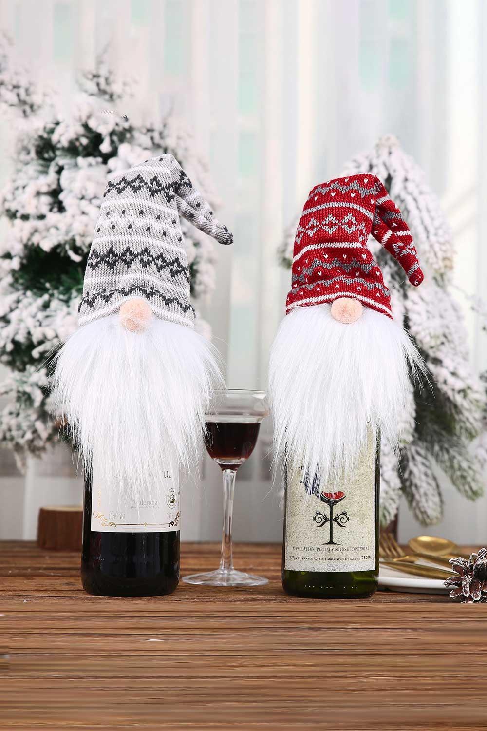 Paquete de 4 fundas para botellas de vino con forma de gnomo navideño sin rostro