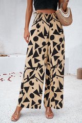 Pantalones anchos con bolsillos y estampado fruncido