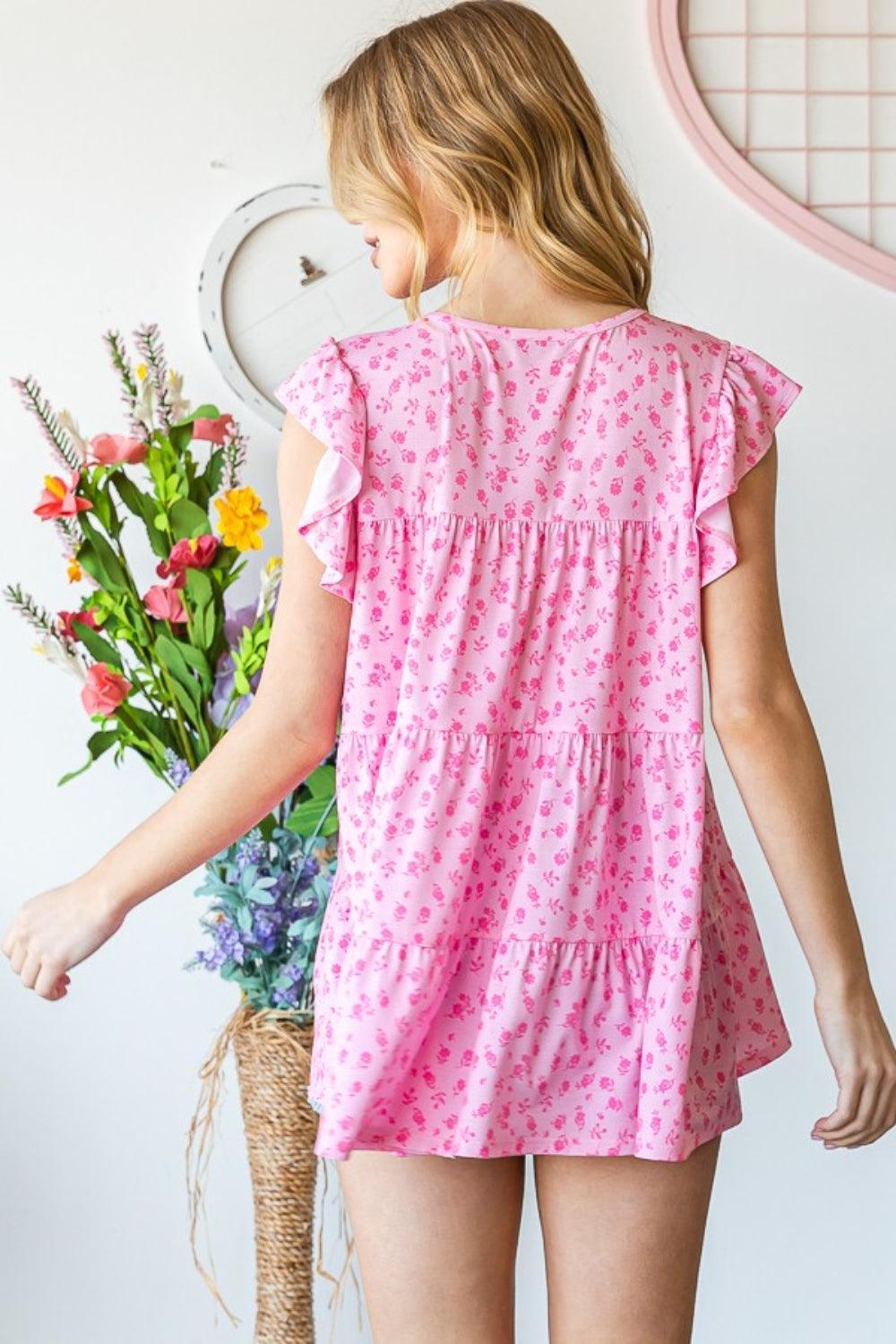 Blusa con volantes y flores de tamaño completo de Heimish