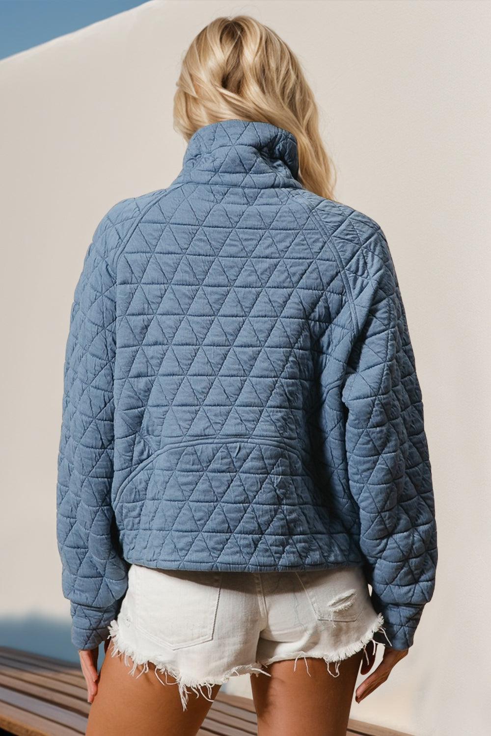 Sudadera acolchada de manga larga con media cremallera y bolsillo Double Take
