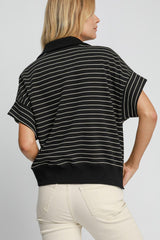 Sudadera de manga corta con media cremallera y rayas de Umgee 