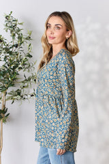 Blusa de manga larga con botones y estampado floral de tamaño completo de Heimish